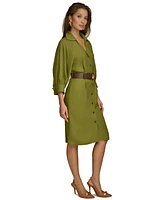 Donna Karan Women's Faux-Leather Belt Short-Sleeve Shirtdress