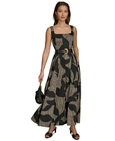 Donna Karan New York Women's Printed Square-Neck Belted Dress