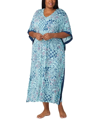 Ellen Tracy Plus Printed V-Neck Caftan Nightgown