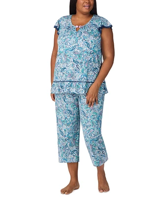 Ellen Tracy Plus Cropped Flutter-Sleeve Pajama Set