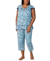 Ellen Tracy Plus Cropped Flutter-Sleeve Pajama Set