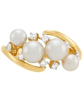 Honora Cultured Ming Pearl (4-6mm) & Diamond (1/5 ct. t.w.) Swirl Ring in 10k Gold