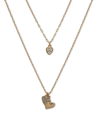 Dkny Gold-Tone Crystal & Puffy Heart Layered Pendant Necklace, 16" + 3" extender