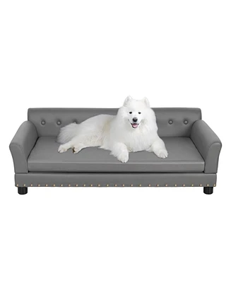 Bingopaw Raised Sofa-type Dog Lounge Bed Microfiber Leather Upholstered Pet Snuggle Bed