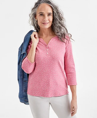 Style & Co Women's Printed 3/4-Sleeve Henley Top, Exclusively at Macy's