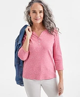 Style & Co Women's Printed 3/4-Sleeve Henley Top, Exclusively at Macy's