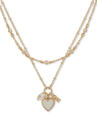 lonna & lilly Gold-Tone Mixed Stone Heart Multi-Charm Layered Pendant Necklace, 16" + 3" extender