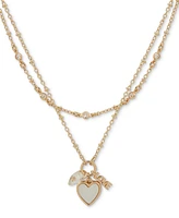 lonna & lilly Gold-Tone Mixed Stone Heart Multi-Charm Layered Pendant Necklace, 16" + 3" extender