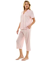 Roudelain Women's Notched-Collar Cropped Pajama Set