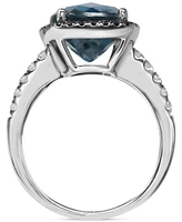 London Blue Topaz (7 ct. t.w.), Blue Diamond (1/4 ct. t.w.), & White Diamond (1/4 ct. t.w.) Halo Statement Ring in 14k White Gold