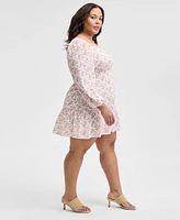 And Now This Trendy Plus Printed Peasant Mini Dress, Exclusively at Macy's