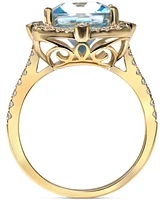 Blue Topaz (6 ct. t.w.) & Diamond (1/2 ct. t.w.) Cushion Halo Ring in 14k Gold