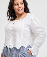 And Now This Plus Cotton Pleated Scallop-Hem Blouse, Exclusively at Macy's