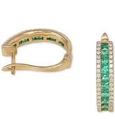 Emerald (1 ct. t.w.) & Diamond (3/8 Leverback Hoop Earrings 14k White Gold