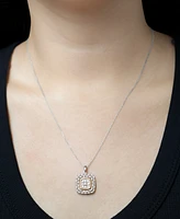 Diamond Square Halo Cluster 18" Pendant Necklace (1/4 ct. t.w.) in Sterling Silver & Gold-Plate, Exclusively at Macy's