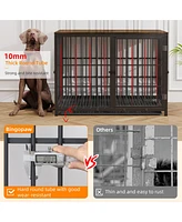 Bingopaw Furniture Style Wooden Dog Crate Pet Kennel End Table with Three Doors and Tray