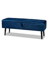 Baxton Studio Caine Modern and Contemporary Navy Blue Velvet Fabric Upholstered and Dark Brown Finished Wood Storage Bench