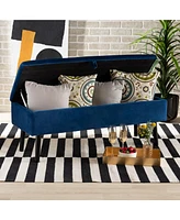 Baxton Studio Caine Modern and Contemporary Navy Blue Velvet Fabric Upholstered and Dark Brown Finished Wood Storage Bench