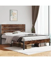 Slickblue Modern Farmhouse Platform Bed Frame - Rustic Style with Sleek