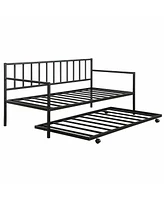 Slickblue Metal Daybed Frame with Roll-Out Trundle for Space-Saving Guest Accommodation