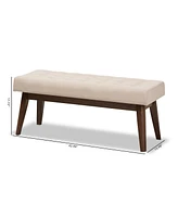 Baxton Studio Elia Mid-Century Modern Walnut Wood Light Beige Fabric Button-Tufted Bench