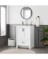 Slickblue Wood Finish Bathroom Vanity with Ceramic Sink for Elegant Bathroom Storage