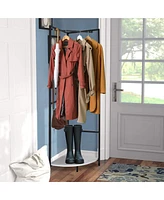 Unho Space-saving Corner Coat Rack: Hall Tree Freestanding Clothes Stand for Living Room Bedroom