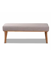 Baxton Studio Odessa Mid-Century Modern Grey Fabric Upholstered and Walnut Brown Finished Wood Dining Bench