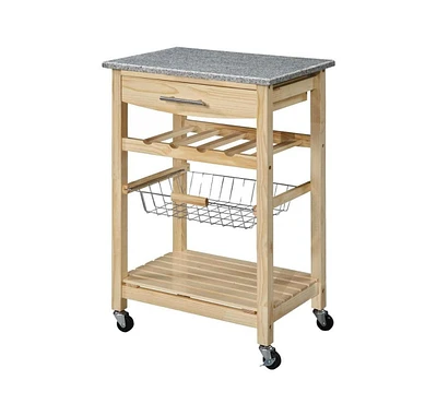 Slickblue Wood Finish Kitchen Island Cart with Granite Top