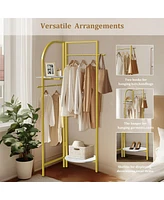 Unho Gold Metal Corner Coat Rack: Garment Rack with 2 Shelves Storage Hanging Clothes