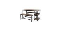 Slickblue Modern Industrial 3-Piece Dining Set with 2 Benches and Wine Rack for Stylish Dining and Entertaining