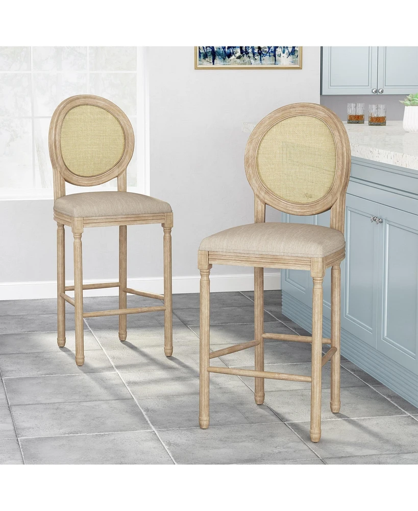 The Pop Home Set of 2 Rustic Country Bar Stools with Rattan Backrest for Kitchen Island and Home Bar-The Pop Home