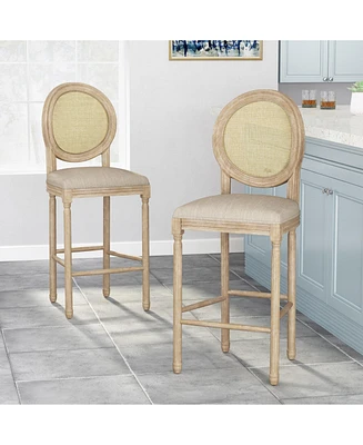 The Pop Home Set of 2 Rustic Country Bar Stools with Rattan Backrest for Kitchen Island and Home Bar-The Pop Home