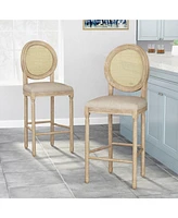 The Pop Home Set of 2 Rustic Country Bar Stools with Rattan Backrest for Kitchen Island and Home Bar-The Pop Home