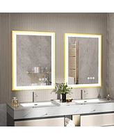 Wisfor Led Vanity Mirror with Gold Frame Wall Mount Bathroom Mirror Frontlit Anti-Fog