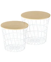 Homcom End Tables Set of 2, Nesting Tables with Storage, Round Accent Side Tables with Removable Top for Living Room