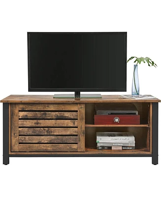 Slickblue Farmhouse Tv Stand Entertainment Center with Sliding Wood Doors for TVs and Storage