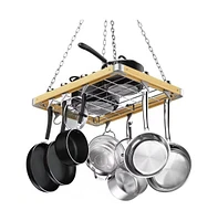 Slickblue Rectangular 23.5-inch Metal Wood Ceiling Mounted Kitchen Pot Rack