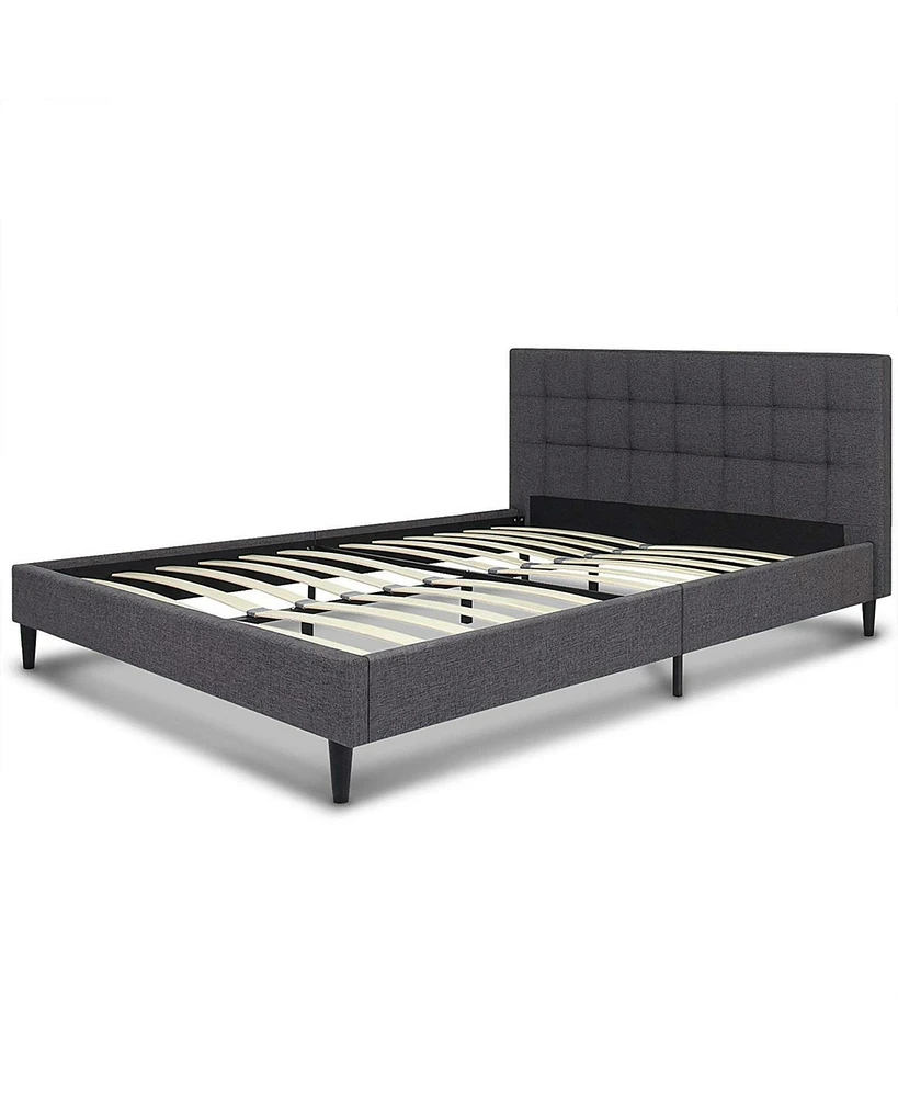 Slickblue Mid-Century Modern Upholstered Platform Bed Frame with Headboard