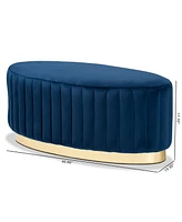 Baxton Studio Kirana Glam and Luxe Navy Blue Velvet Fabric Upholstered and Gold Pu Leather Ottoman