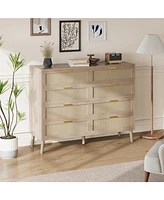 gaomon 6 Drawer Double Dresser for Bedroom, Rattan Dresser, Floor Standing Storage Cabinet, Clothes Storage Cabinet with Gold Handles, for Hallway, Li