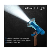 Pyle Waterproof Megaphone with Led Lights, 40W Power, Rechargeable Battery, Siren Function, Weatherproof, Ideal for Crowd Control, Blue