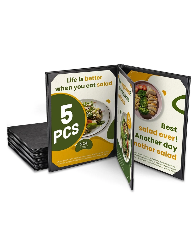 WeChef 5 Pack Menu Covers 8.5"x11" 4 Views Faux Leather Cafe Restaurant Bars