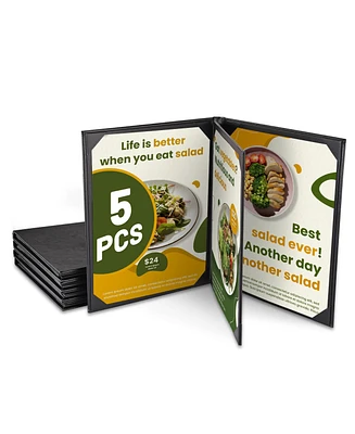 WeChef 5 Pack Menu Covers 8.5"x11" 4 Views Faux Leather Cafe Restaurant Bars