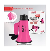 Pyle 20-Watt Mini Megaphone Speaker with Siren, Adjustable Volume, Portable, Lightweight, Battery Operated Pink Bullhorn