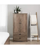 Slickblue Farmhouse Rustic 2-Drawer Bedroom Storage Armoire for Stylish and Functional Bedroom Organization