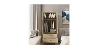 Slickblue Mid-Century 2-Door Armoire Wardrobe Cabinet for Stylish Storage and Bedroom Organization
