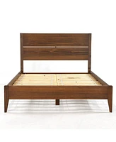 Slickblue Mid-Century Slatted Platform Bed - Stylish Wooden Frame with No Box Spring Required