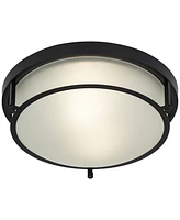 Possini Euro Design Encina 13" Modern Industrial Flush-Mount Ceiling Light Fixture Kitchen Foyer Hallway Round Black White Glass Metal Bedroom Bathroo