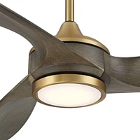 60" La Jolla Surf Modern Indoor Ceiling Fan 3 Blade Led Light Remote Control Soft Brass Finish Gray Oak Finish Blades Bedroom Living Room Kitchen Dini